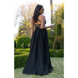 Show Me Your Mumu Abigail Maxi Dress in Black Luxe Satin L NWT